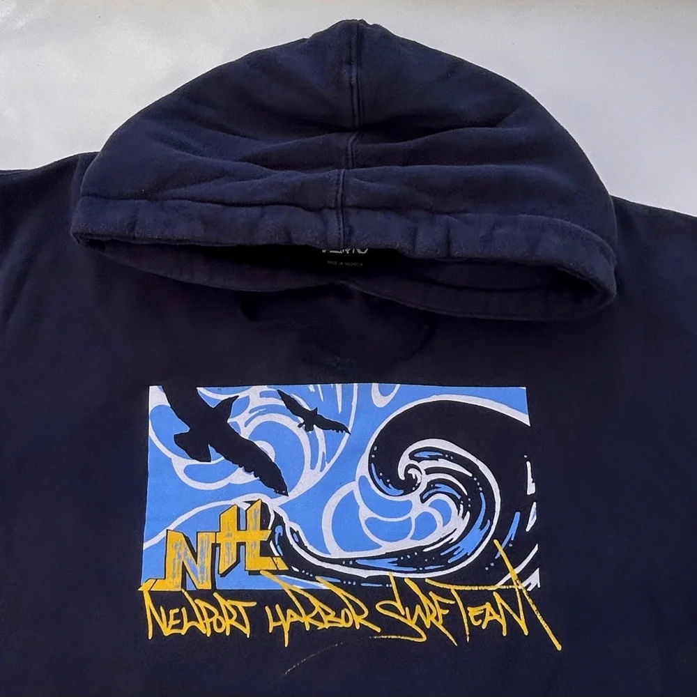 Vintage Y2K Newport Harbor Surf Team Quiksilver Hoodie Size Men’s Small Navy - Picture 2 of 7